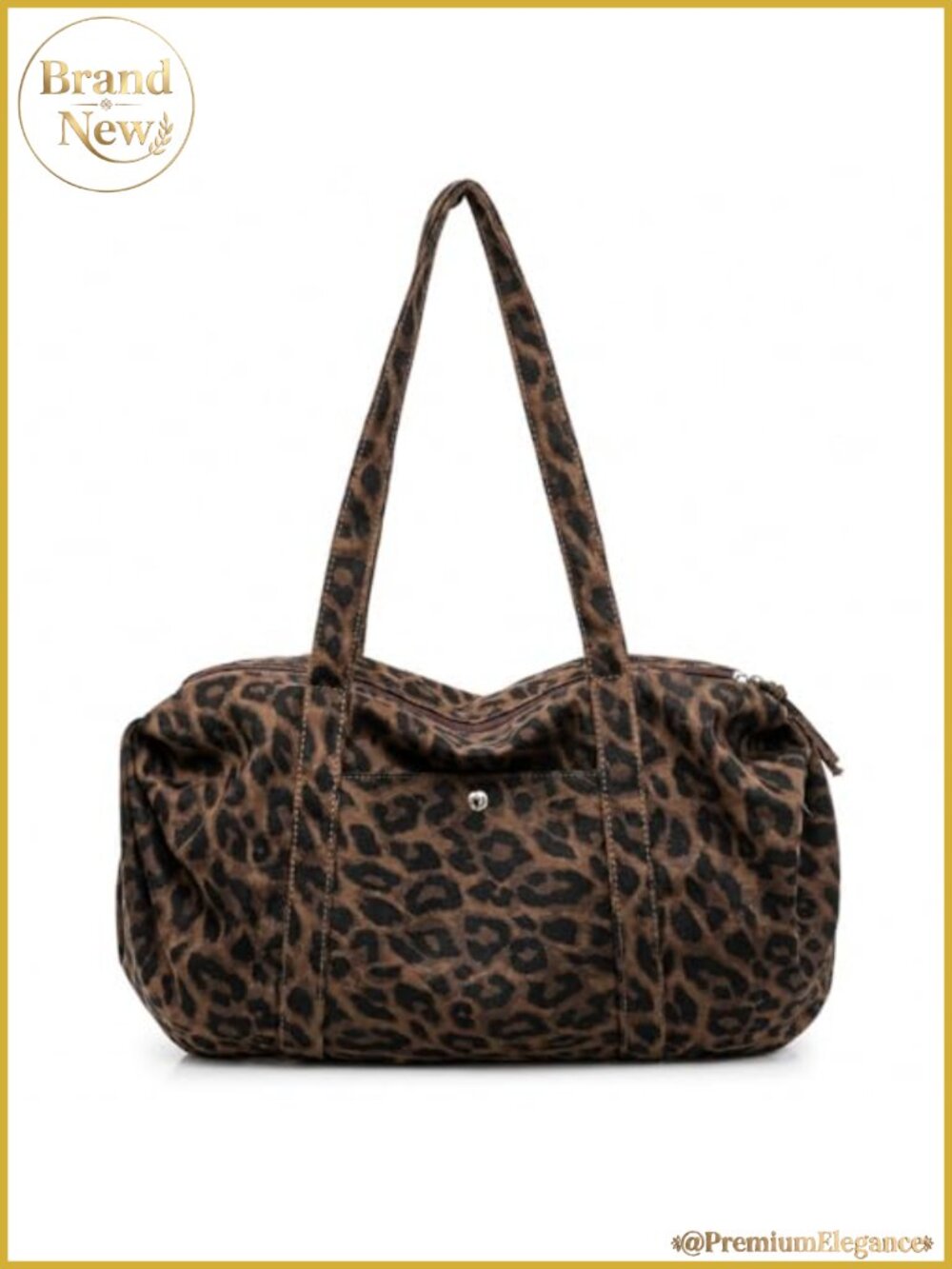 Leopard Print Canvas Bowler Tote Y2K Shoulder Bag Women Statement